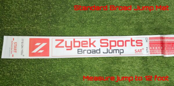A sign that says zybek sport broad jump and is in standard brand.