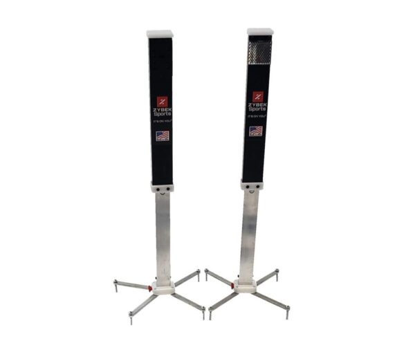 Two black electronic scoring fencing machines.