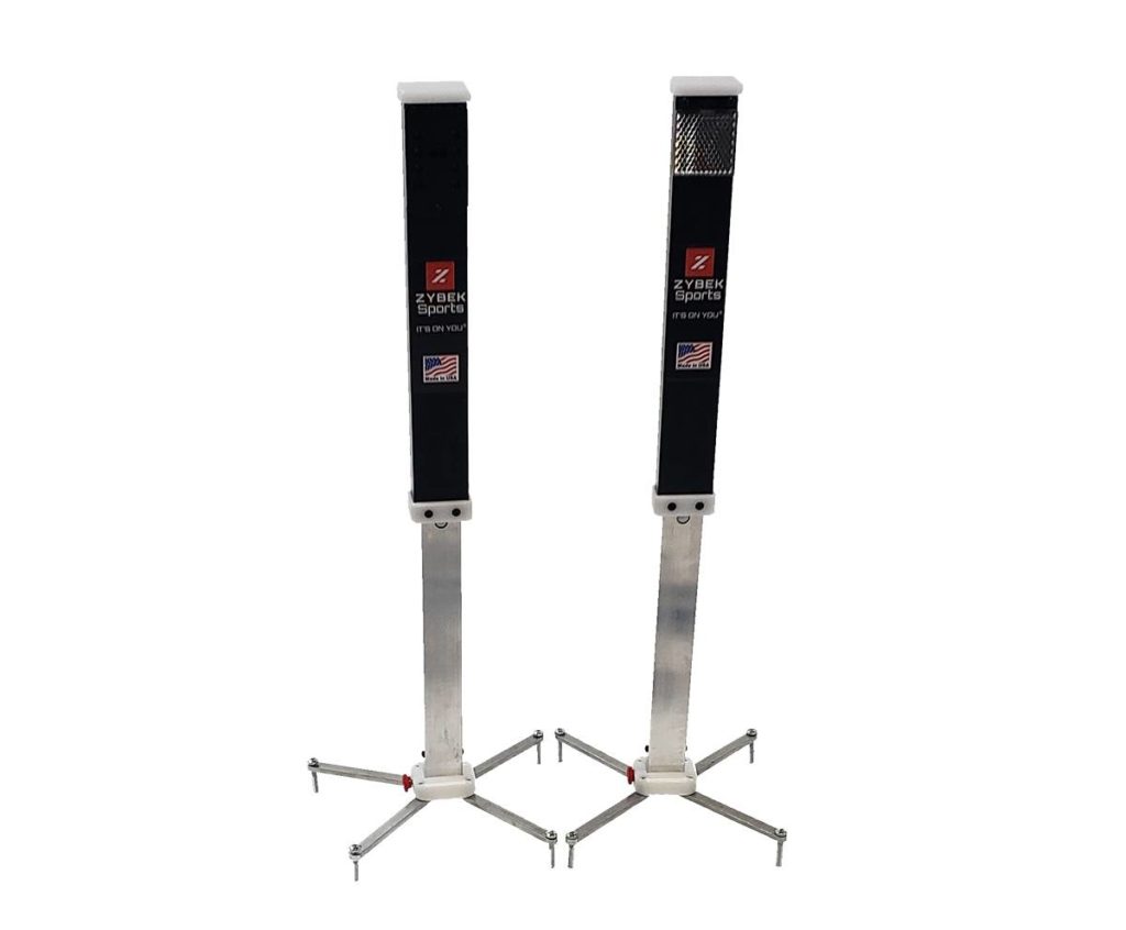 Two black electronic scoring fencing machines.