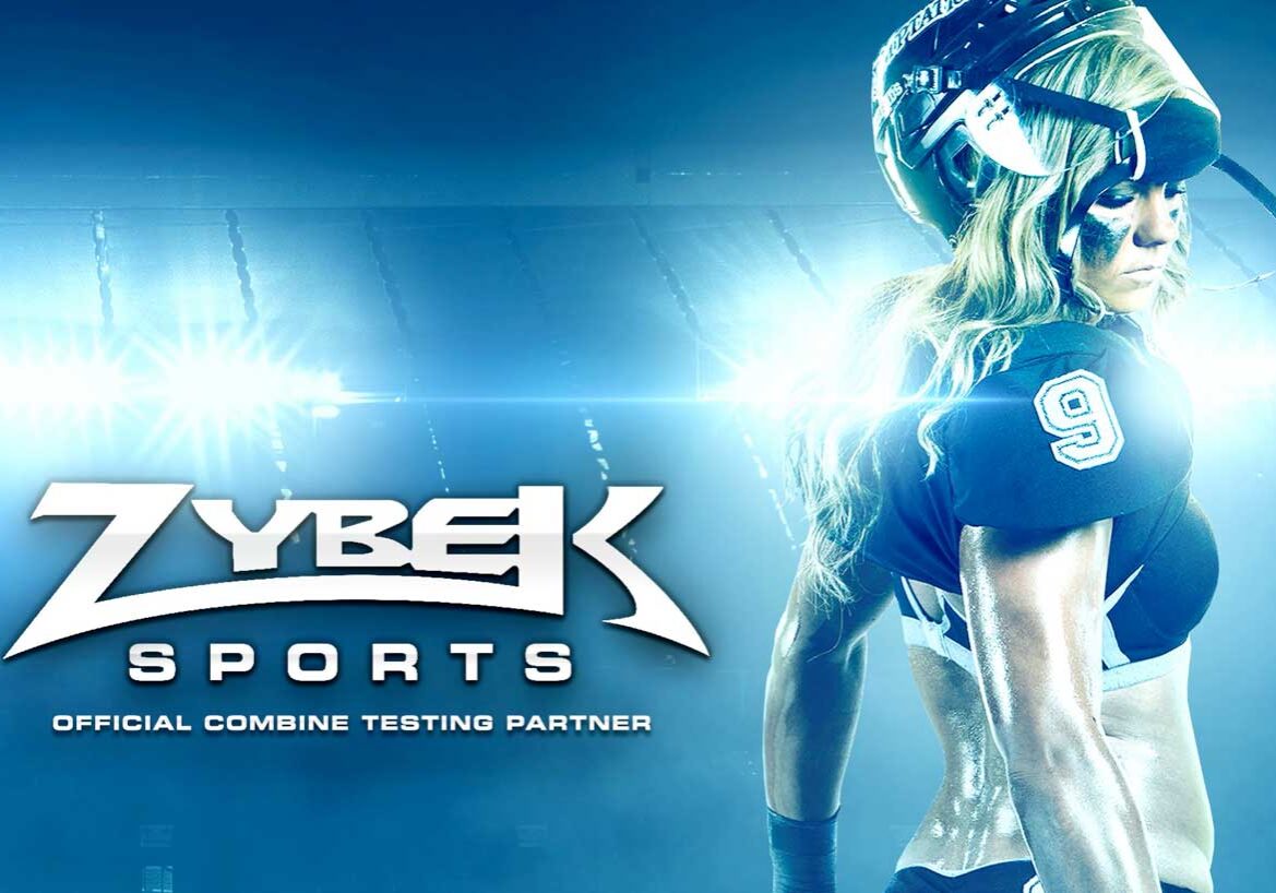 official-combine-testing-partner A woman in blue is standing on the field